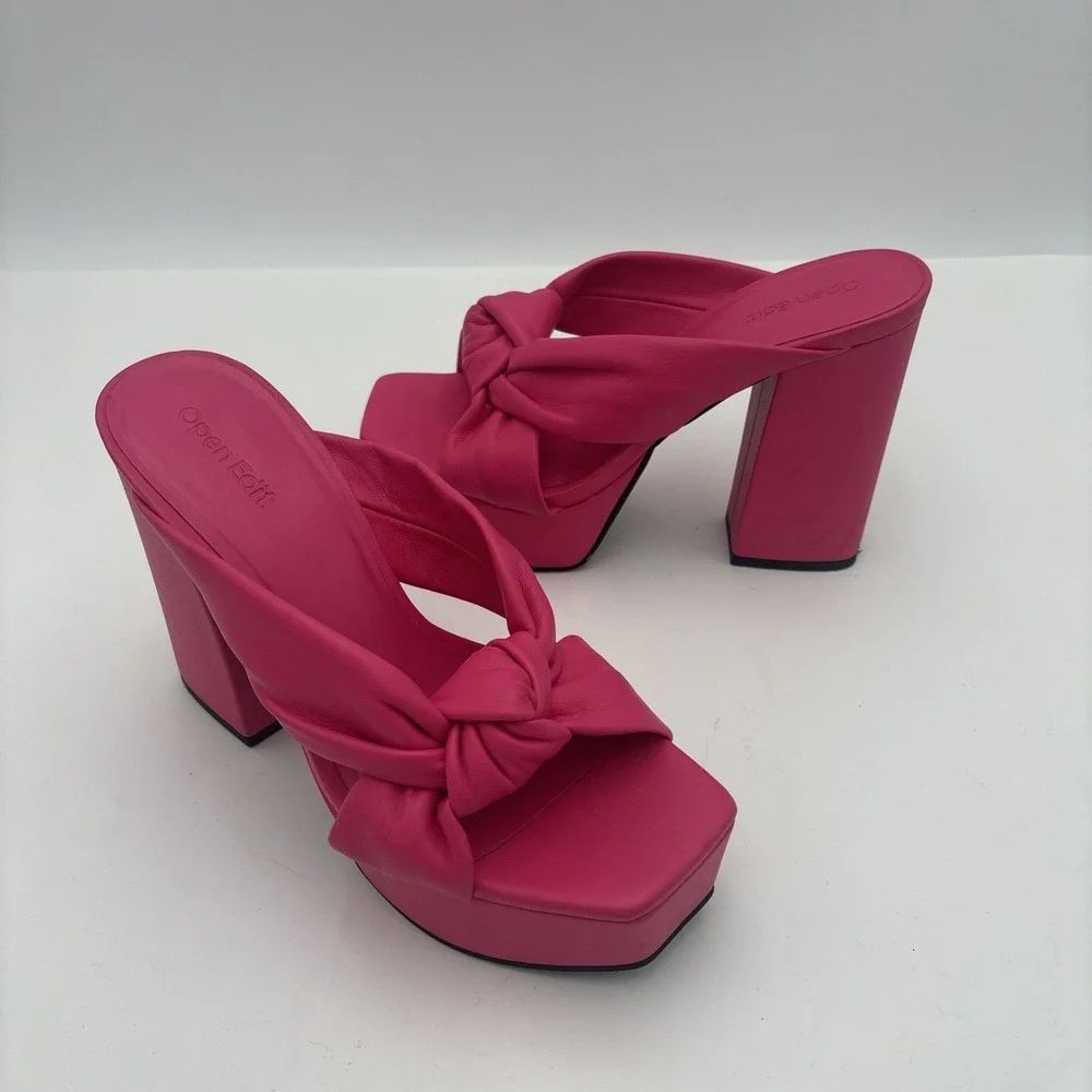 Open Edit Platform Sandals Size 6 Pink Square Open Toe Knotted Heels